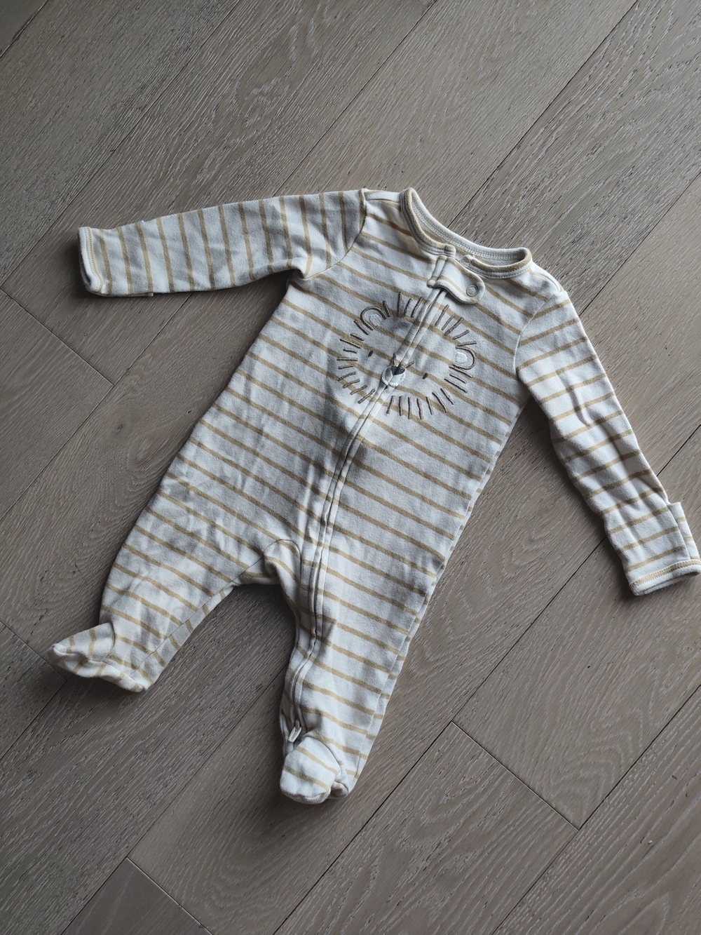 Carter's Baby Boy Lion Striped 2Way Zipper Cotton Sleeper Pyjamas With Cuffs 3M
